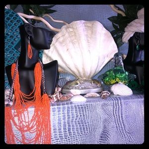 $5 ORANGE SEED BEAD NECKLACE AND EARRING SET